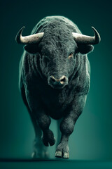 力強く迫る雄牛とコピースペース背景