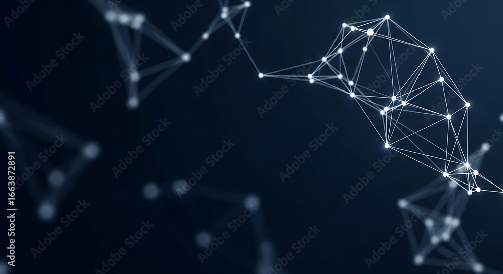 Poster abstract futuristic background with glowing connected dots and lines.