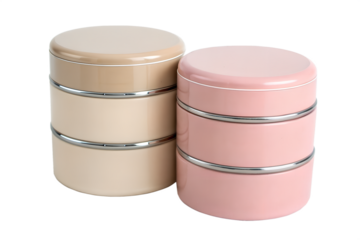 Elegant Stackable Lunch Boxes Food Storage Containers in Beige and Pink