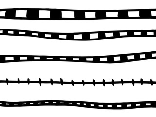 線路の地図記号のイラスト （筆タッチ・セット） / Railway map symbol illustration, hand-painted brush style