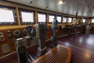Navigational bridge and control device on old icebreaker ship