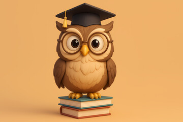 Owl wearing graduation cap stands on colorful books in a playful academic setting, perfect for educational themes Generative AI