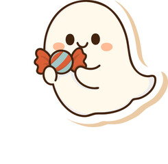 Obraz premium A kawaii ghost with candy icon, perfect for Halloween or spooky-themed designs, with a cute and playful design.