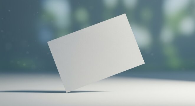 Elegant Tilted White Business Card Mockup with Soft Shadow and Dappled Light Bokeh.