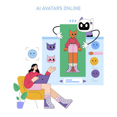 Designing AI Avatars Online, Vector Illustration