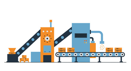Stylized manufacturing process vector illustration against a white background