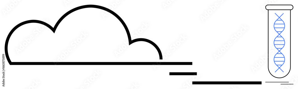 Poster cloud outline connected to a test tube with a dna helix, symbolizing integration of biotech and data