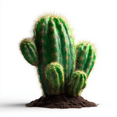 Green Cactus Plant with Spines Growing in Soil