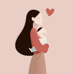 Mother Holding Baby with Love Minimalist Illustration