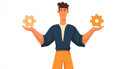 Man Holding Two Gear Icons Illustration