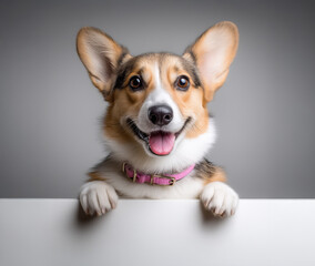 Happy Corgi Dog with Pink Collar Looking at Camera