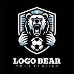 Fierce Bear Sports Logo Featuring a Soccer Ball and Shield Design
