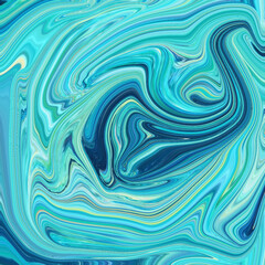 Vivid abstract swirl in aqua, teal, and turquoise tones, creating a fluid marble texture with a dynamic and modern artistic pattern.