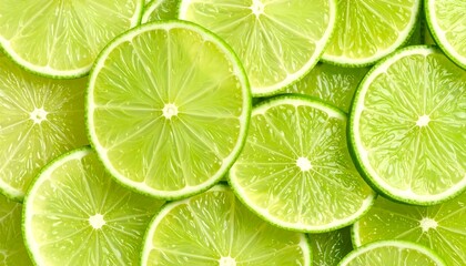 A vibrant close-up of many fresh lime slices, showcasing the vibrant green tones and detailed textures.