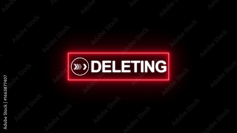 Fototapete glowing neon white text cursor animation pointing towards deleting button in looping with transparen