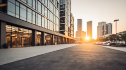 Fototapeta premium Modern buildings at sunset creating a warm glow in a city environment