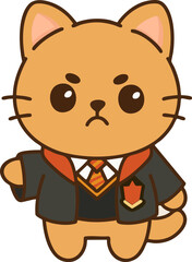 A grumpy wizard cat character, combining a wizard and a cat, perfect for whimsical or fantasy-themed designs.