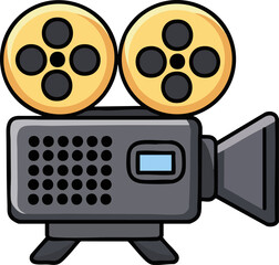 A minimalist projector icon with color elements, representing technology, presentations, or cinema. This design is clean and simple, often used for media, entertainment, or business-related themes.