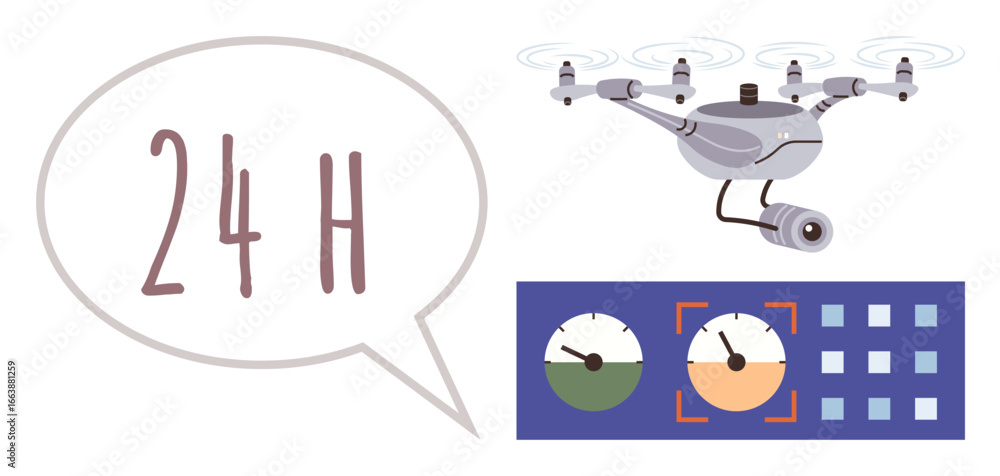 Poster drone with camera for surveillance paired with monitoring panel and 24-hour bubble. ideal for securi