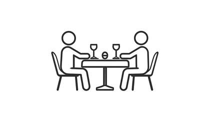 Two stylized figures seated at a table, enjoying a meal, in a simple, elegant depiction of a dining scene.