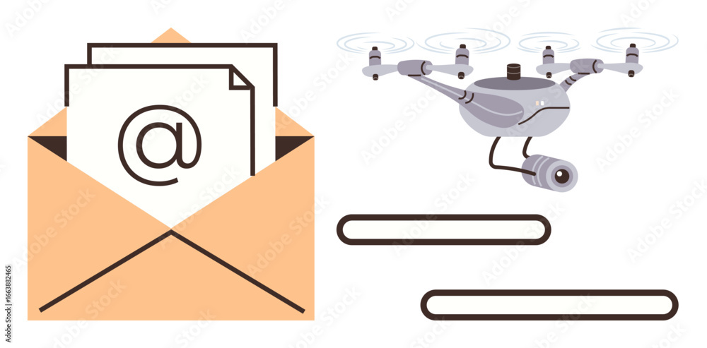 Aufkleber drone delivering email represented by an envelope with an internet symbol. ideal for technology, com