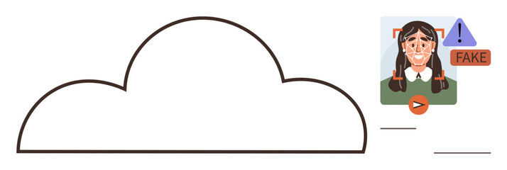 Cloud-based AI system detects deepfake online using facial recognition and warning labels. Ideal for cybersecurity, artificial intelligence, internet safety, truth verification, media analysis, cloud