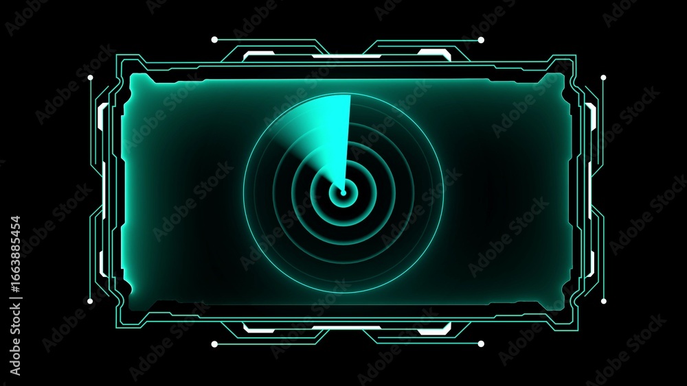 Poster futuristic holographic display with teal radar scan and concentric circles image photo