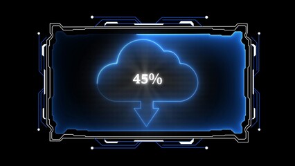 Futuristic Digital Interface With Blue Cloud Icon Showing 45 Percent Download Progress technology