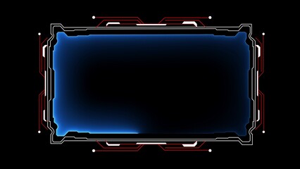 Obraz premium Futuristic HUD Frame with Blue Glowing Screen and Red Circuitry on Black Background interface technology