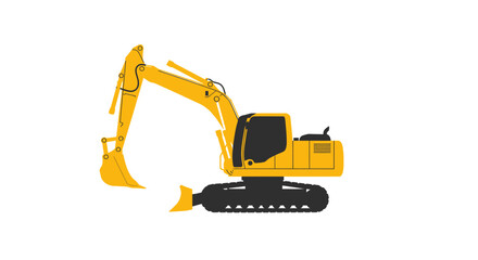 Naklejka premium Yellow excavator on a white background, construction equipment, side view, earth moving vehicle