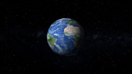 Realistic Earth Planet Floating in Starry Space with Nebula Clouds world globe