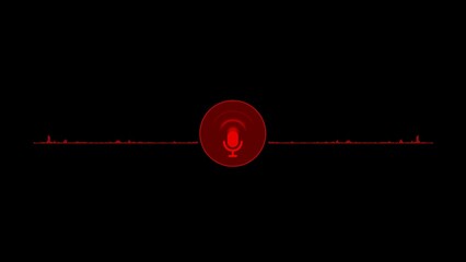 Red Microphone Icon With Pulsating Sound Waves And Red Audio Visualizer On Black Background voice recording