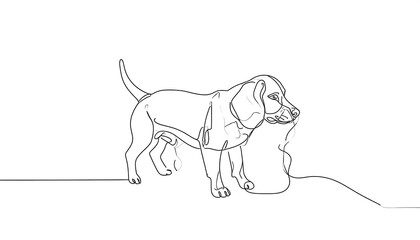 Fototapeta premium A continuous line drawing of a Beagle dog, elegantly portrayed with a single, flowing line.