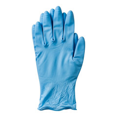 A single light blue latex glove with fingers spread out against a plain black background studio shot created with generative ai