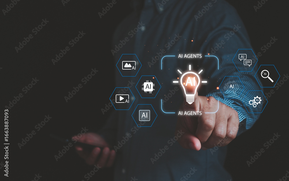 Fototapete futuristic business concept showing artificial intelligence agents, innovation and digital transform