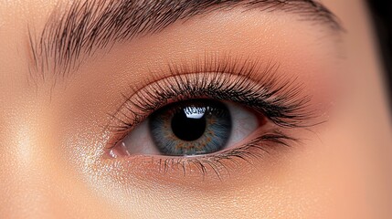 Close-up of a beautifully made-up eye with dramatic lashes.