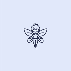 Simple minimalist fairy boy logo line illustration.