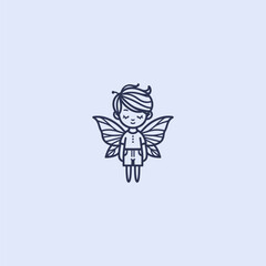 Simple minimalist fairy boy logo line illustration.