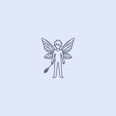 Simple minimalist fairy boy logo line illustration.