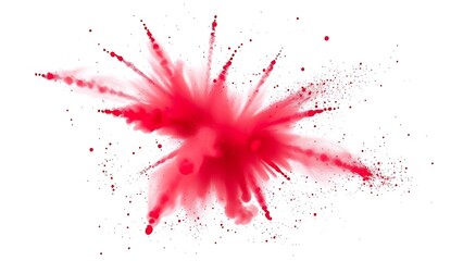 Vibrant red Holi powder explosion captured dynamically against a white background.