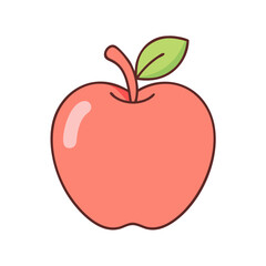 Delicious and Healthy Cartoon Apple with Leaf, a Symbol of Wellness