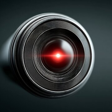 Intense close up of HAL 9000 interface glowing red eye Depicting Artificial Intelligence Threat cinematic close up photography strong singular light source 85mm prime lens