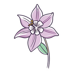 Naklejka premium Elegant and Simple Lilac Colored Flower with Dark Purple Outlines and One Leaf
