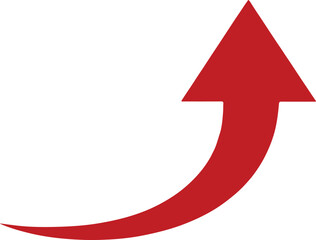 Red upward curved arrow icon representing growth, progress, success and business development vector illustration on white background