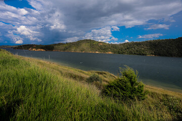 View of the biggest artificial lake in Colombia called Calima Lake located on the mountains of Darien at the region of Valle del Cauca