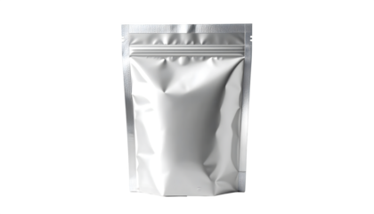 A blank silver foil pouch isolated on white background