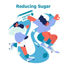 Fototapeta premium Reducing Sugar with Sugar-Free Gum Vector Illustration