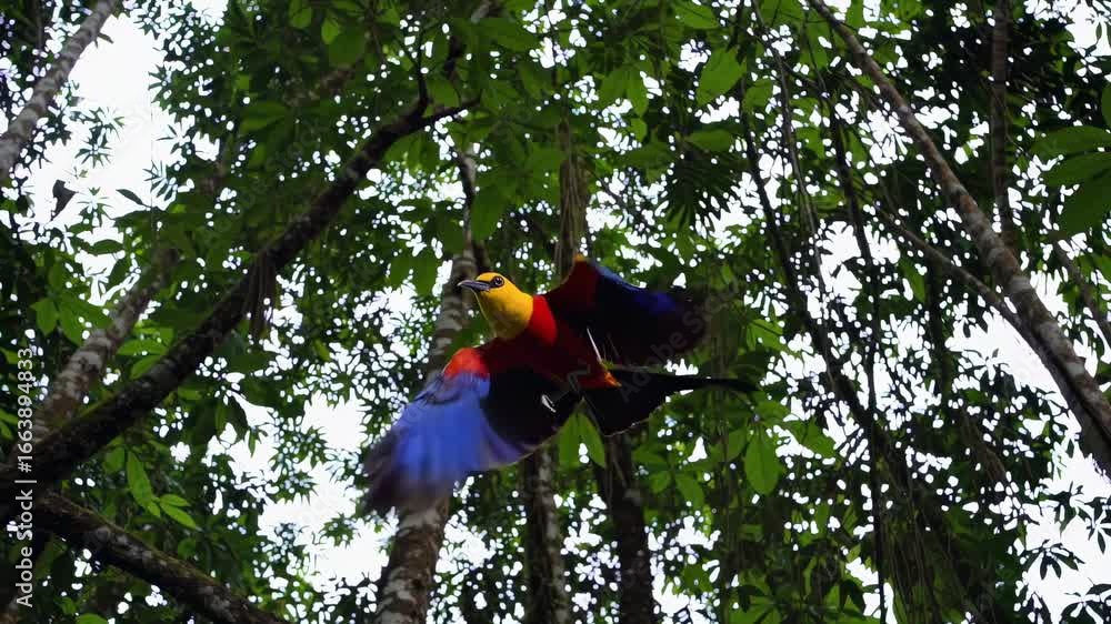 Poster a video captures a lush forest canopy from a low-angle view, emphasizing towering trees and dense fo