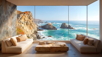 Obraz premium coastal cliff house with panoramic windows