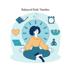 Naklejka na ściany i meble Vector Illustration of Meditating Woman Balancing Life
